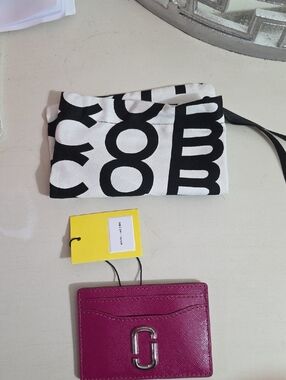 Marc Jacobs Fuchsia Leather Card Holder with Silver Double-J Logo
